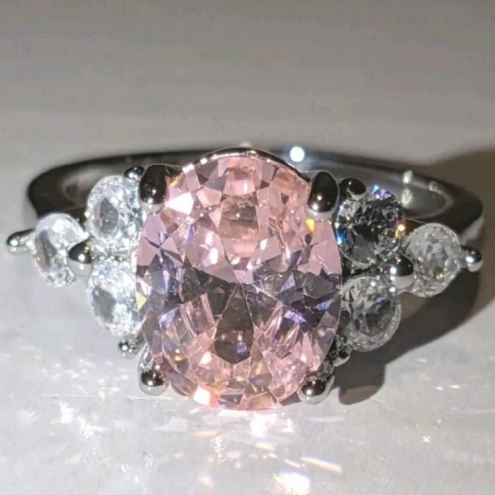 Dazzling 8 Ct Brilliant Cut Light PinkGem Stone Engagement Ring For Women Sz 7